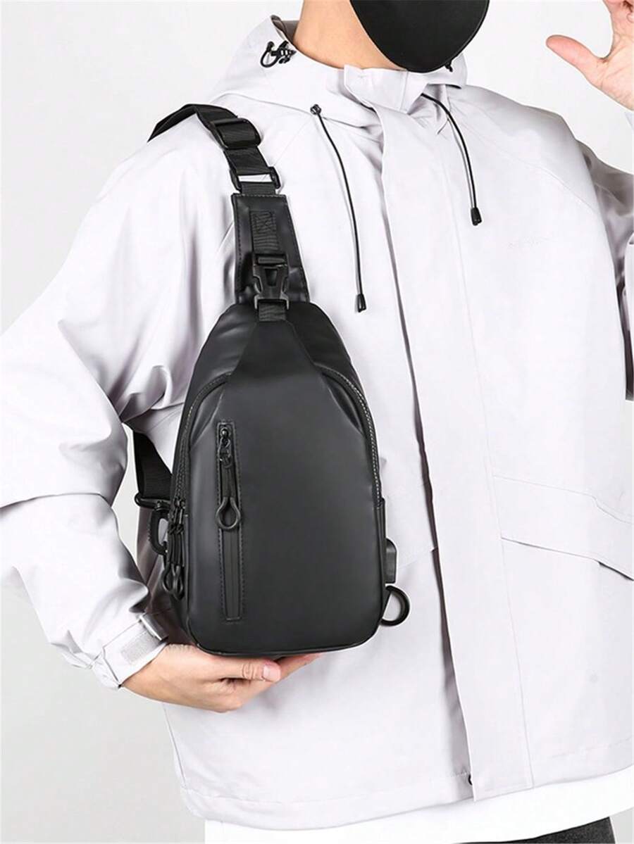 Versatile Men's Shoulder Crossbody Chest Bag - Black - View 1