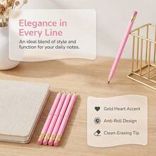 5/10pcs Pink Heart Wooden Pencils With Eraser, HB Writing Pencils With Anti-Break Core, Gold Heart Embossed Decoration, Non-Slip Grip For Comfortable Writing, Suitable For Daily Writing And Drawing, Back To School Stationery Set, Office Study Party Gift, Multi-Pack Durable Writing Tool - Rectangle - View 4
