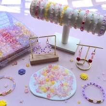 24 Colors Gold Foil Mixed Heart Star Irregular Acrylic Beads Box Kit, Multicolor Pastel Loose Beads, DIY Handmade Bracelet Necklace Earring Jewelry Making Accessories For Craft Beginners - A - View 9