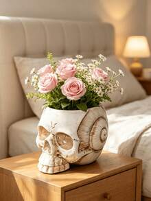 1pc Skull Ammonite Planter, Unique Fossil Spiral Design Decorative Vase, Bohemian Gothic Home Bathroom Desktop Centerpiece Decor, Indoor Succulent Orchid Stand, Modern Bookshelf Aesthetic Plant Container - Multicolor - View 10