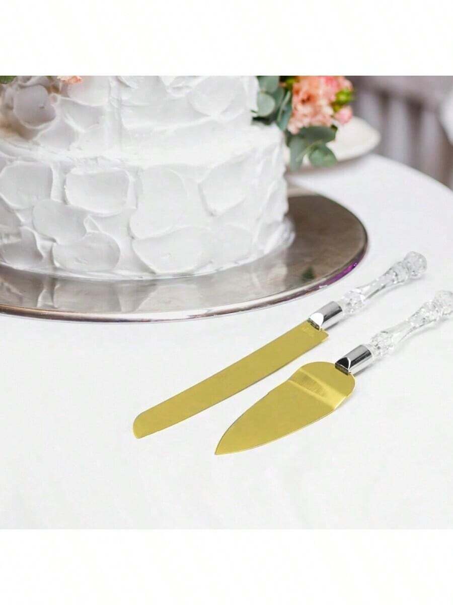 2 Pcs Wedding Cake Cutting Set,Cake Knife And Spade SetStainless Steel And Acrylic Faux Crystal Handle, For Wedding, Birthday, Party, Anniversary - View 1