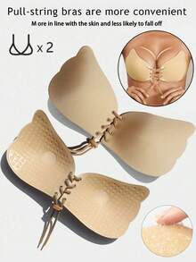 2 Pairs Adjustable Drawstring Thickened Silicone Invisible Strapless Bra, Push‑Up Breast Pads For Small Breasts, Great For Sling & Wedding Dresses - Apricot - View 11