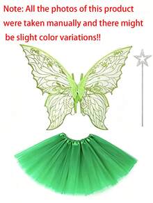 Fairy Costume Set, Butterfly Wing Flowing Dress With Star Wand Prop, Halloween Role Play Party Outfit, Transparent Mesh Butterfly Wings - Multicolor - View 4