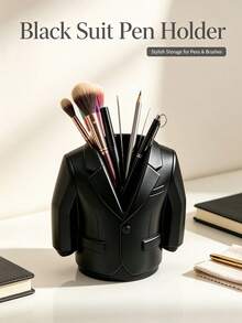 Unique Black Suit Design Desktop Organizer, Makeup Brush & Pen Storage Holder, Decor Vanity Desk Container, Practical Desk Accessory For Home Office, Cool Decor Gift For Friends & Colleagues - Multicolor - View 7