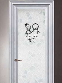 Cartoon Graphic Door Sticker, Black PVC Toilet Sign Sticker For Home Decor, Stickers, Wall Decal, Vinyl Decal For Home Decorations, Spring Decoration Items Refresh Your Home, Festival Decoration Stickers Gifts Birthday Graduation - Multicolor - View 1