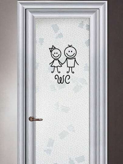 Adesivo de Porta com Gráfico de Desenho Animado, Adesivo de Placa de Banheiro em PVC Preto para Decoração de Casa, Adesivos, Decalque de Parede, Decalque de Vinil para Decorações de Casa, Itens de Decoração de Primavera Renove sua Casa, Adesivos de Decoração de Festival Presentes Aniversário Formatura