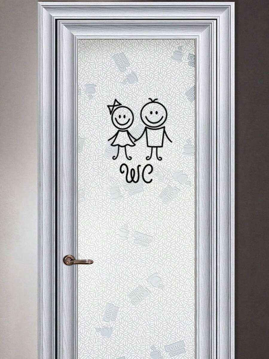 Cartoon Graphic Door Sticker, Black PVC Toilet Sign Sticker For Home Decor, Stickers, Wall Decal, Vinyl Decal For Home Decorations, Spring Decoration Items Refresh Your Home, Festival Decoration Stickers Gifts Birthday Graduation - Multicolor - View 1