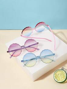 3pcs Kids 3‑8Y PC Fashion Glasses, Rimless Scalloped‑Petal Gradient Lenses, Lovely Pastel Eyewear For Summer Outdoor Outings With Glasses Box - Multicolor - View 5