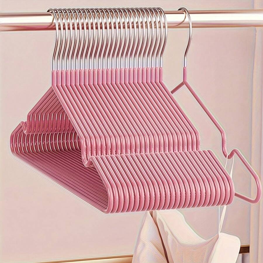 BKFUN 100/60/30/20/15/5pcs Non-Slip Metal Hangers, Dipped Coating, Lightweight And Durable Clothing Storage, Suitable For Wardrobes And Closets, Morandi Color, Fit For Shirts, Pants, Tops, Home Daily Use - Pink - View 1