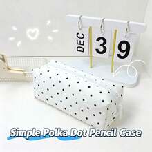 1pc Large Capacity Polka Dot Stationery Storage Bag, Dual Use As Makeup Bag And Korean Style Pencil Case, Simple Portable Durable Zipper Pencil Pouch, Stationery Organizer, Suitable For School, Office And Home Use, Suitable For Girls, All Seasons, Also Suitable For Desk Decoration, Back To School Essential - Random Color - View 2