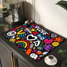 Printed Pattern Drainage Mat/Absorbent Mat/Drying Mat For Coffee Machine And Tableware - Absorbent Polyester Tabletop Protector With Rubber Non-Slip Backing, For Kitchen Countertop Decoration - Home Bar And Dining Table Placemat - Multicolor - View 5