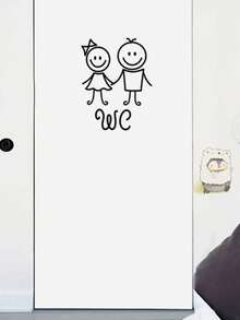 Cartoon Graphic Door Sticker, Black PVC Toilet Sign Sticker For Home Decor, Stickers, Wall Decal, Vinyl Decal For Home Decorations, Spring Decoration Items Refresh Your Home, Festival Decoration Stickers Gifts Birthday Graduation - Multicolor - View 5