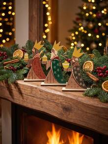 3pcs/1pc Christmas Wooden Three Wise Men Desktop Decor Set, Three Wise Men Figurines, Nativity Theme Decoration, Holiday Centerpiece, Rustic Style, Suitable For Fireplace, Dining Table And Christmas Party Scenes - A - View 3