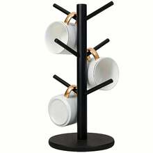 1pc Mug Rack With 6 Hooks, Wooden Coffee Cup Holder, Suitable For Bar, Coffee Bar Accessories And Decor, Coffee Storage Station Essential, Home Bathroom Decor, Autumn Decor, Back To School Decor - A - View 7