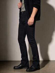 Men Solid Black Slim‑Fit Flare Jeans Frayed Raw Hem Stretch Denim Pants Y2K Streetwear Daily Wear - Black - View 4