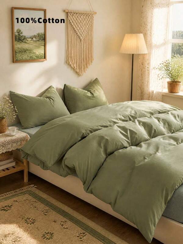2pcs Or 3pcs Solid Military Green Reversible Duvet Cover Set (1 Duvet Cover And 1/2 Pillowcase), Breathable Fabric Bedding Set, Suitable For Home, All Seasons. Dual-Color Design, Applicable For Bedroom, Guest Room, Wedding, Valentine's Day, Dormitory, School And More.