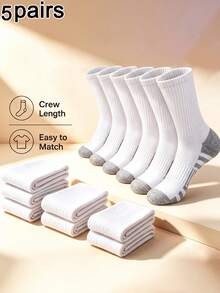 5 Pairs Unisex Comfortable Breathable Mid-Calf Sports Socks, Basic Athletic Style, Suitable For Commuting, Travel, Multi-Scenario Sports And Gifting - Multicolor - View 2