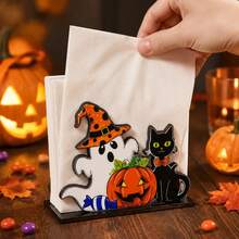 1 Halloween Napkin Holder – Cute Ghost And Black Cat Pattern – Halloween Paper Towel Stand – Desktop Ornament – ​​Table Centerpiece – Kitchen Essential – Trick-Or-Treat Party Favor – Halloween Gift - Multicolor - View 8
