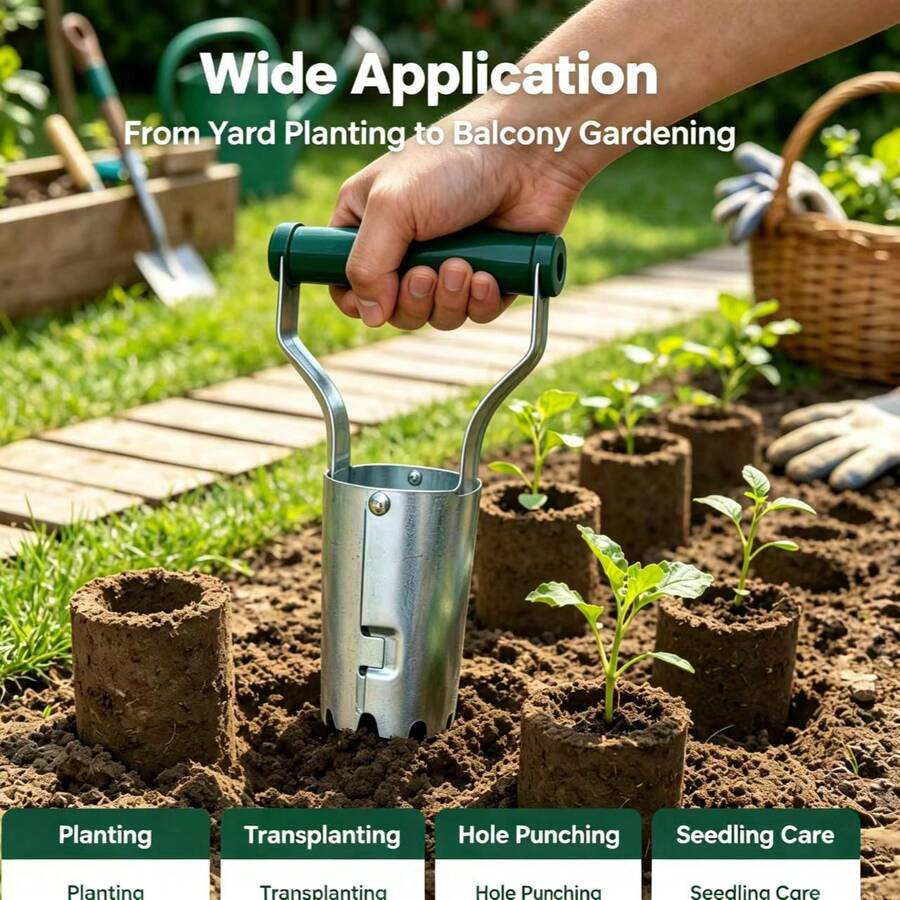 1PC Manual Transplanting Tool, Seedling Hole Puncher, Cylindrical Transplanting Tool, Gardening Hole Punching And Transplanting Tool, Cylinder Body With Built-In Opening And Closing Structure, Soil Automatically Drops Off When Lifted, No Need To Dig Soil Manually, Suitable For Home Vegetable Garden, Garden, Vegetable Patch, Balcony Potted Plants, Used For Transplanting Vegetable Seedlings, Flower Seedlings, Hole Punching And Sowing - Manual Transplanter - View 1