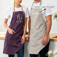 Multi-Color Customizable Logo Neck Apron, Cargo Style Style Premium Texture Apron, Adjustable Metal Buckle Shoulder Straps With Side Ties, Large Capacity Front Pockets, Asymmetrical Hem Apron, Barista Florist Hairdresser Baker Commercial Home Work Apron - Multicolor - View 1