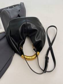 Women's Knitted Floral Tote Bag With Double-Strand Shoulder Strap, Tassel Charm, Zipper Lining, Large Capacity, Minimalist Elegant Commuter Shoulder Bag, Korean Style, Versatile For Work - Black - View 7