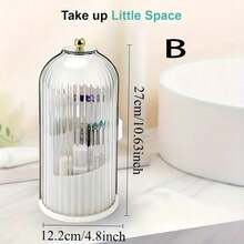 Makeup Brush Holder With Lid, 360° Rotating Dust-Proof ABS Storage Box, 3-Compartment Sliding Lid Toothbrush Holder With Non-Slip Base, Multi-Purpose Space-Saving Organizer For Makeup Brushes, Toothpaste, Suitable For Vanity, Bathroom, Home, Dorm, Apartment - Multicolor - View 7