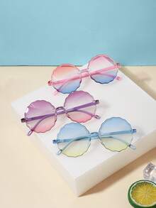 3pcs Kids 3‑8Y PC Fashion Glasses, Rimless Scalloped‑Petal Gradient Lenses, Lovely Pastel Eyewear For Summer Outdoor Outings With Glasses Box - Multicolor - View 1