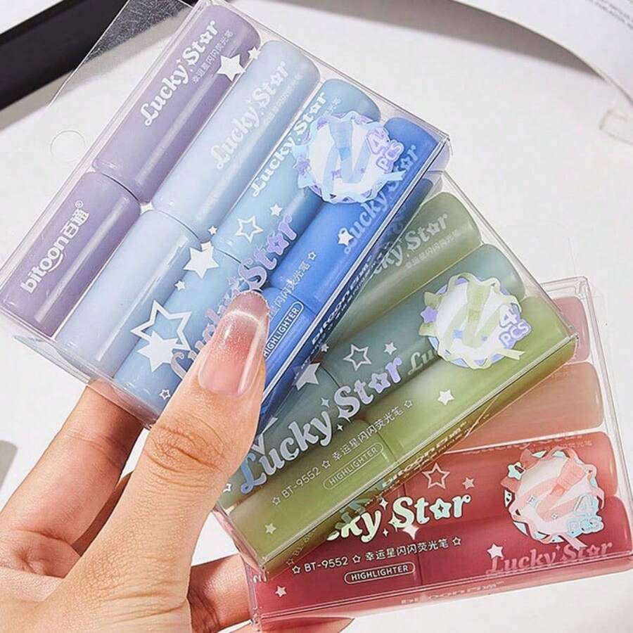 Premium Lucky Star Fluorescent Jelly Color Water-Based Non-Bleed Marker Pen, High Aesthetic Highlighter For Students, Journaling And Underlining - Multi - View 1