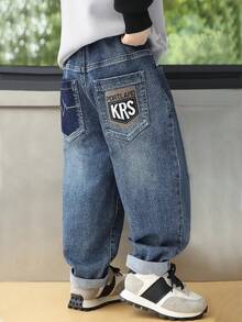 Celana Panjang Denim Longgar Gaya Baru untuk Anak Laki-laki Tween, Musim Semi, Gugur dan Dingin - Light Wash - View 2