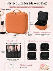 LED Makeup Mirror Cosmetic Bag, Large Capacity Cosmetic Storage, 3 Color Lights, Dimmable Touch Control, Adjustable Dividers, Portable Travel Cosmetic Organizer, Skincare, Brushes & Cosmetics, Gift For Girls And Women - Multicolor - View 9