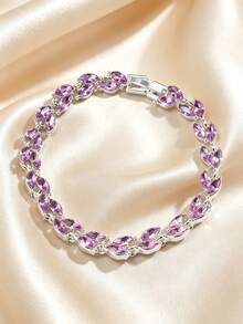 1pc/Set Horse Eye Branch Leaf Bracelet, Elegant And Charming, Suitable For High-End Evening Dresses, Birthday Parties, And Themed Dinners - Purple - View 5