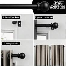 Black Curtain Rods For Windows 28 To 48 Inch, Adjustable Curtain Rod Set With Brackets Easy Install, Decorative 5/8" Drapery Rod, Heavy Duty Curtain Rods For Bedroom, Kitchen, Living Room - Vintage Sphere - Black - View 13