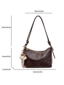 Solid Color Zipper Closure Women's Bag, Retro Versatile And Elegant Shoulder Crossbody Bag, Suitable For Women's Daily Use, Commuting, Travel - Coffee - View 9