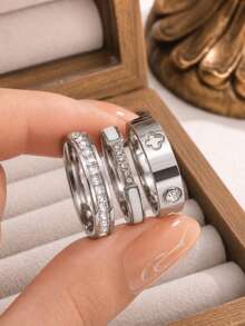 3pcs/1pc Luxury Sparkling Ring Set, Stainless Steel Jewelry Set, Multiple Sizes Available, Solves Your Size Anxiety, Waterproof, Wear-Resistant, Hypoallergenic, Suitable For Women's Daily Wear, Party, Gift, Vacation, Fashion Jewelry - Silver 6 - View 5