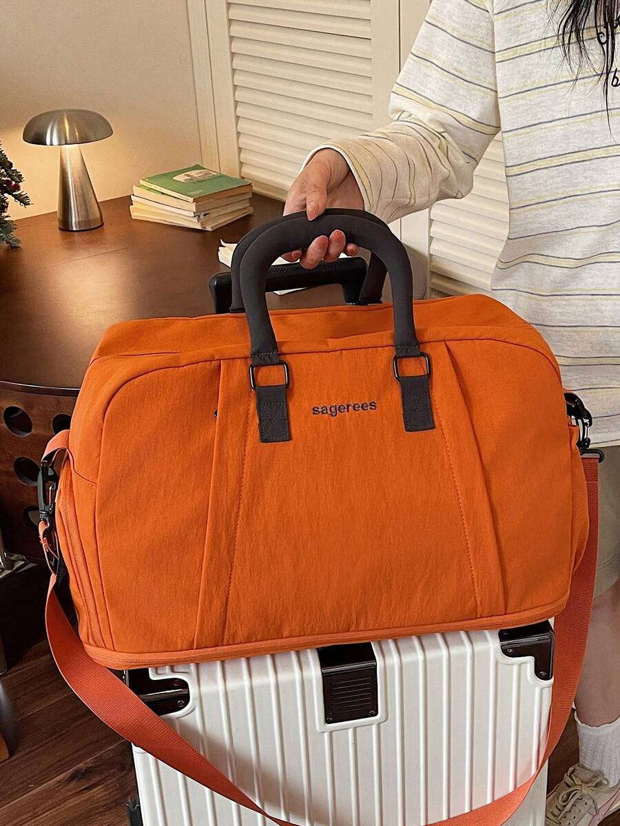 Large Capacity Expandable Travel Bag, Nylon Fabric Short Trip Luggage Bag, Front Dual Zipper Pockets With Bottom Expansion Design To Increase Storage Space, Side Independent Shoe Compartment With Multi-Layer Partition Storage, Equipped With Thick Soft Grip Handle And Detachable Wide Crossbody Shoulder Strap. Suitable For Short Business Trips, Weekend Getaways, Fitness Storage, Unisex Practical And Versatile.