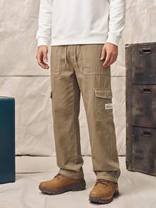 Norleigh 1pc Men's Multi-Pocket Solid Color Cargo Pants,Daily Commute, Sports, Outdoor, Casual, Fitness, Running, Loose Fit Straight Leg Trousers - Khaki - View 1