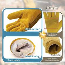 1PC Thick Cowhide Leather Work Gloves, Heat Resistant & Anti-Slip, Unisex, Suitable For Welding, Gardening, Woodworking, Construction, Fireplace, Camping, Safety Protection, Yellow - Yellow - View 2