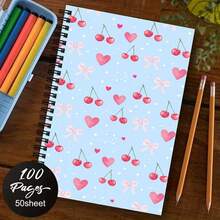 A5 Notebook With Cute Cherry, Heart, And Plaid Patterns For Student Note-Taking, Journaling, Fresh Girly Style, Portable Stationery, Office And Study Notepad - One Book (50 Pages, 100 Pages) - View 9