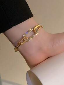 1 buah Gelang Geometris Minimalis Vintage, Aksesori Tangan Rantai dengan Desain Fashion yang Indah, Cocok untuk Pemakaian Sehari-hari dan Liburan bagi Remaja Putri - Emas - View 3