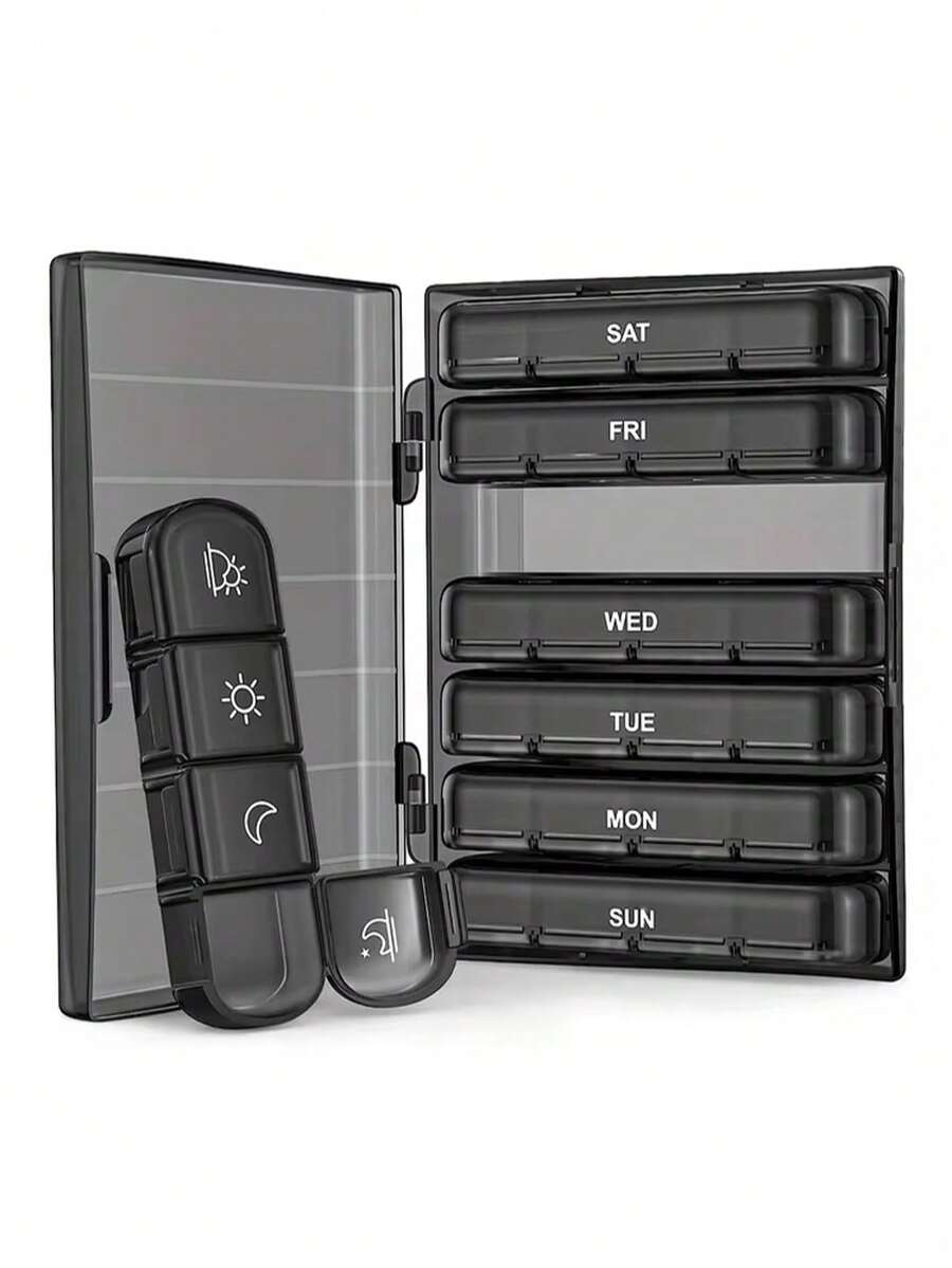 1pc Weekly Pill Box, 4 Times Daily, Large Capacity 7-Day Portable Travel Pill Box, Light-Proof Pill Box, Suitable For Fish Oil, Vitamins, Nutritional Supplements, Medications - one-size - View 1