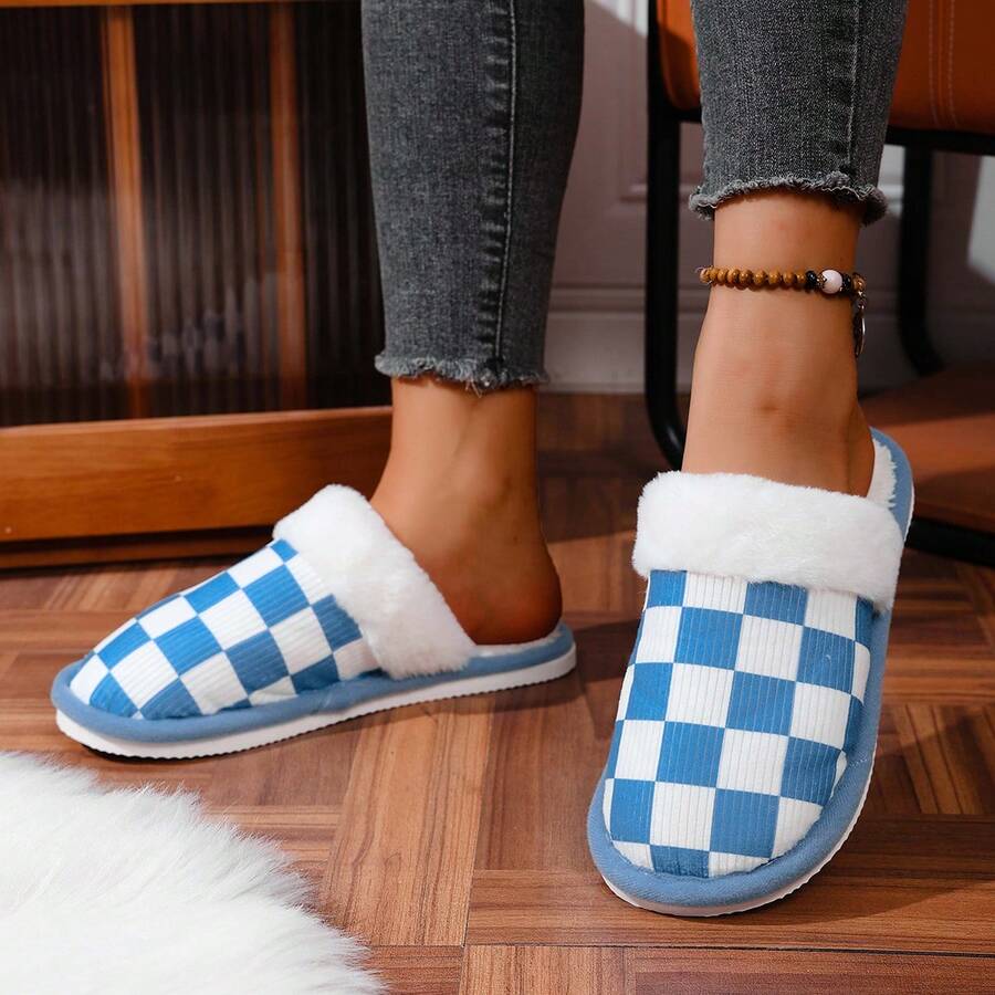 Women's Plush Slippers - Soft & Comfortable Indoor House Shoes, Cute Home Slippers For Spring, Autumn & Winter, Casual & Convenient Wear, Soft Lining, Breathable, Versatile For Daily Use, Couple Slippers - Blue - View 1