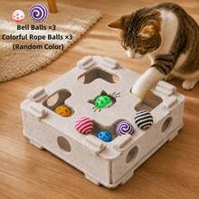 Fun Cat Box - Interactive Felt Cat Puzzle Toy, Bite And Scratch Resistant Cat Maze Box, Includes Bell Ball And Colorful Rope Balls(Color Random), Cat Scratching Board, Cat Scratching Post, Fun Design, Suitable For All Seasons, Ideal For Indoor Cat - View 9
