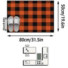 1PC Black & Orange Plaid Classic Pattern Entryway Doormat, Vintage Classic Style Crystal Velvet Rectangular Black & Orange Contrast Stripe Machine Washable Doormat, Suitable For Halloween Party, Entryway, Garden Decor - Multicolor - View 12