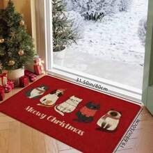 Lpc Creative Cat Christmas Doormat With "MeowyChristmas" Pattern, Entrance Non-Slip Mat, Soft AndAbsorbent Bathroom Anti-Slip Mat, Christmas KitchenHome Decor Rug, Suitable For Indoor And OutdoorDoorways, Decorative Entrance Mat - E - View 5