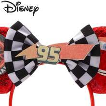 Disney 1pc Cars Mickey Ears Headband, Red Sequin Ears With Black And White Checkered Bow, #95 Number Decor, Racing Theme Hair Accessory, Theme Park Costume Headpiece, Cosplay Photo Prop, Holiday Party Versatile Hair Accessory For Girls - Multicolor - View 6