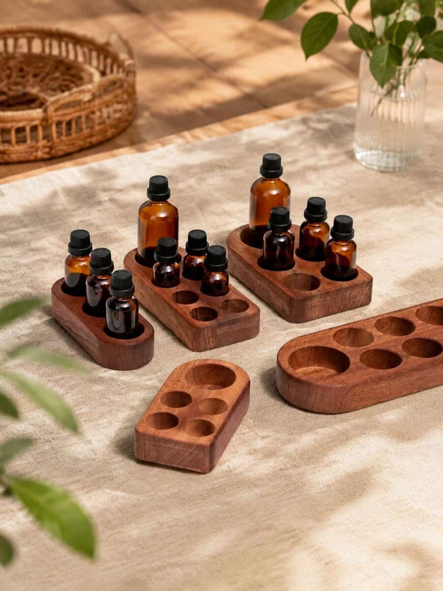 1PC Wooden Essential Oil Storage Rack, Multiple Wooden Storage Bases, Porous Wooden Storage Boxes, Suitable For Regular Storage In Multiple Scenarios, Suitable For Desktop Storage, Beauty Storage, Essential Oil Storage. - View 1