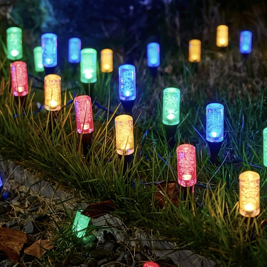 Vintage Hollow Tube Solar Ground Stake String Lights, Soft Golden Glow Landscape Decoration, Weather-Resistant For Curved Paths, Backyards And Flowerbeds