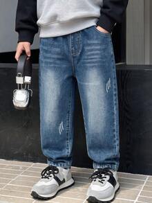 Celana Panjang Denim Longgar Gaya Baru untuk Anak Laki-laki Tween, Musim Semi, Gugur dan Dingin - Light Wash - View 4