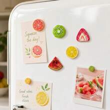 5/10/15pcs Cute Fruit Fridge Magnets, Resin Material Realistic Lemon Watermelon Kiwi Fridge Magnets, Suitable For Kitchen, Office Whiteboard, Storage Cabinet, Refrigerator Decoration, Also Can Be Used As Home Decor - Multicolor - View 2