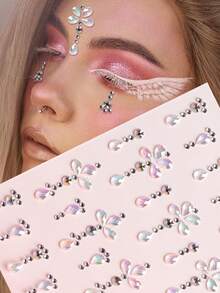 2PCS Multi-Particle 3D Asymmetric Self-Adhesive Rhinestone Petal-Shaped Brow Stickers, Y2K Holiday Gift DIY Music Festival Party Makeup Ball Face Decoration Rhinestone Stickers - Multicolor - View 4